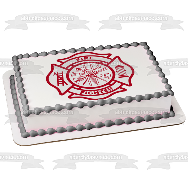 Imagen de decoración comestible para tarta con logotipo de bombero, escalera, boca de incendios, color rojo, ABPID13013 