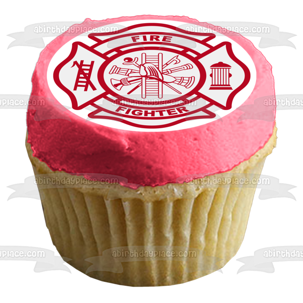 Imagen de decoración comestible para tarta con logotipo de bombero, escalera, boca de incendios, color rojo, ABPID13013 