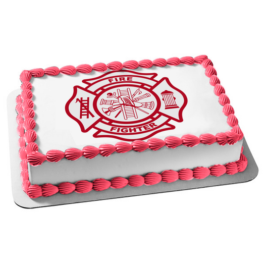 Imagen de decoración comestible para tarta con logotipo de bombero, escalera, boca de incendios, color rojo, ABPID13013 