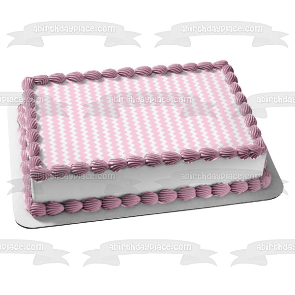 Pink and White Zig Zag Pattern Background Edible Cake Topper Image ABPID12717