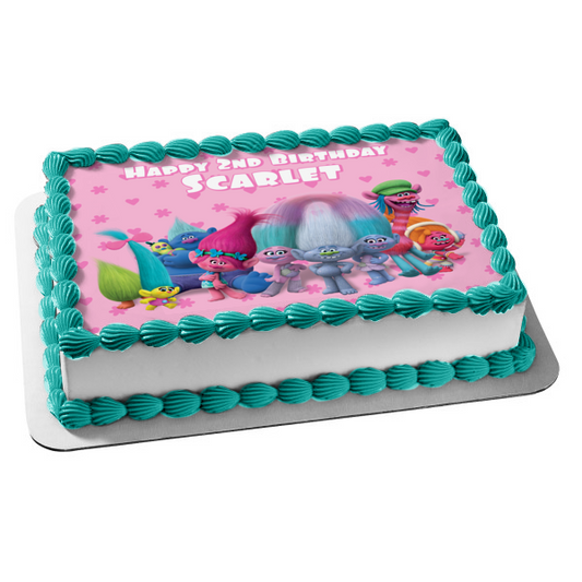 Trolls Poppy Biggie Dj Suki Guy Diamod Smidge Happy Birthday Your Personalized Name Edible Cake Topper Image ABPID54016