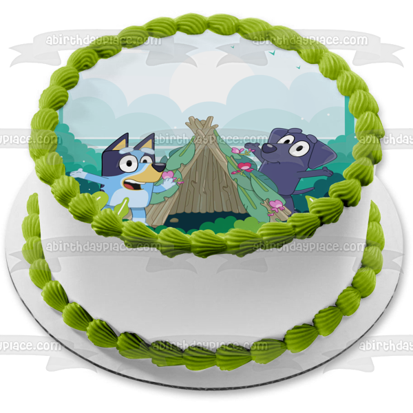 Bluey Camping with Jean-Luc Edible Cake Topper Image ABPID54022