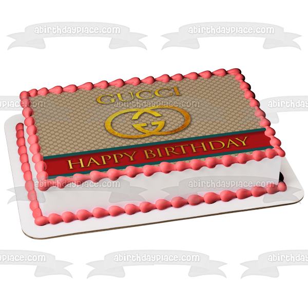 Gucci Logo Happy Birthday Customizable Edible Cake Topper Image ABPID54025