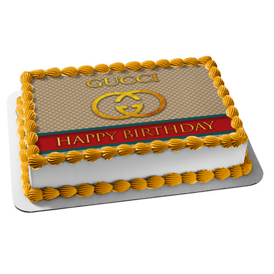 Gucci Logo Happy Birthday Customizable Edible Cake Topper Image ABPID54025