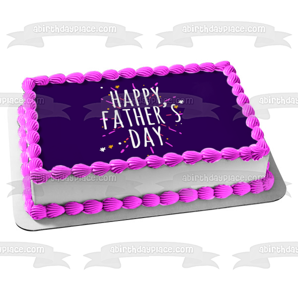 Happy Father's Day Fireworks Purple Background Edible Cake Topper Image ABPID54040