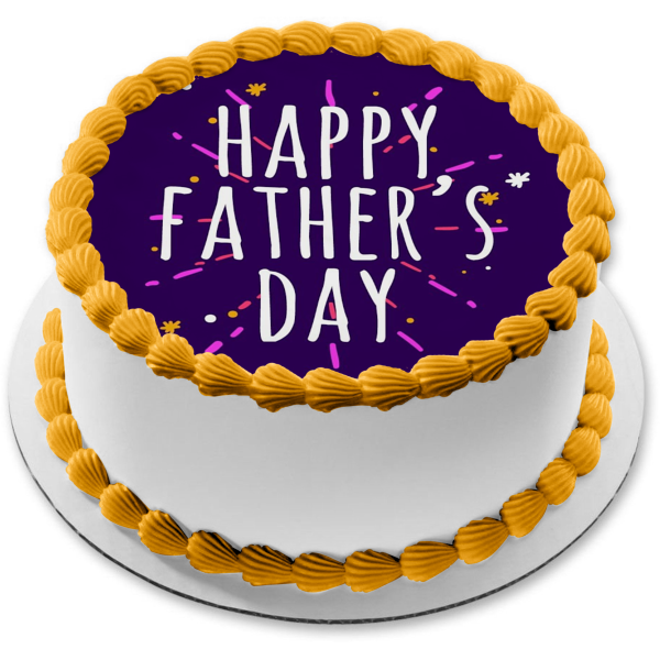 Happy Father's Day Fireworks Purple Background Edible Cake Topper Image ABPID54040