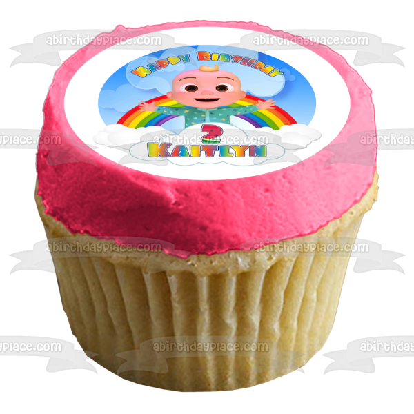 Cocomelon Baby JJ Feliz cumpleaños Tu nombre personalizado Imagen comestible para decoración de tarta ABPID54028 