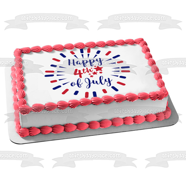 Feliz 4 de julio, Día de la Independencia, estrellas rojas, blancas y azules, decoración comestible para tarta, imagen ABPID54056 