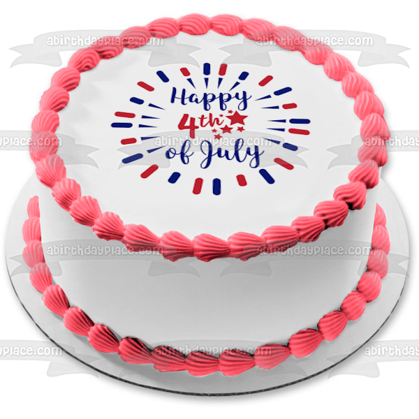 Feliz 4 de julio, Día de la Independencia, estrellas rojas, blancas y azules, decoración comestible para tarta, imagen ABPID54056 