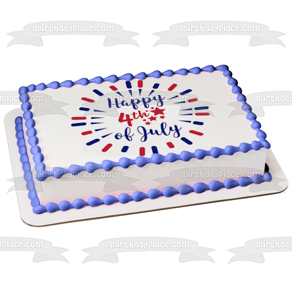 Feliz 4 de julio, Día de la Independencia, estrellas rojas, blancas y azules, decoración comestible para tarta, imagen ABPID54056 