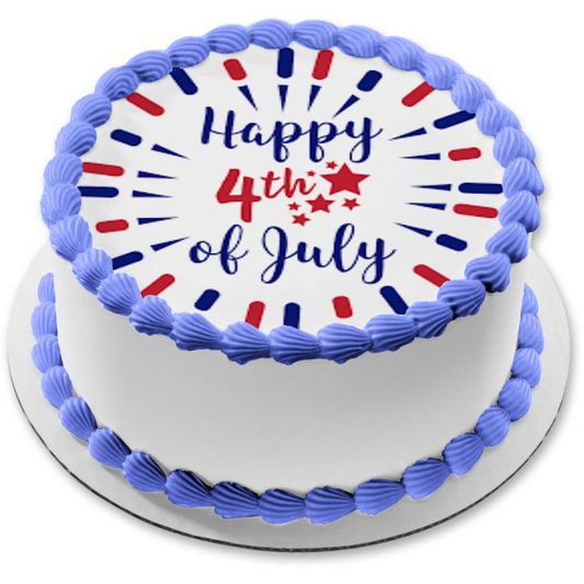 Happy 4th of July Independence Day Red White and Blue Stars Edible Cake Topper Image ABPID54056