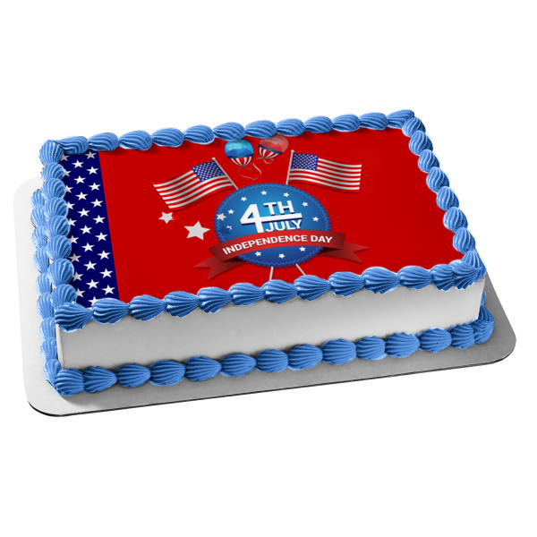 4th of July Independence Day American Flags Balloons Edible Cake Topper Image ABPID54057