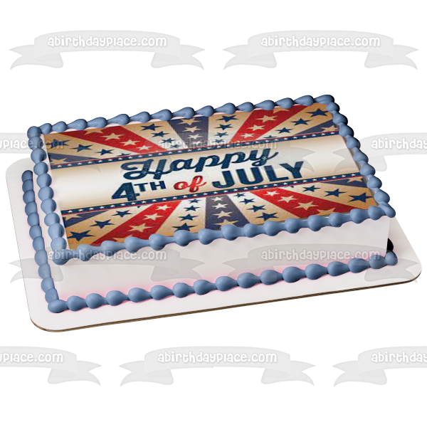 Feliz 4 de julio, Día de la Independencia, estrellas rojas, blancas y azules, decoración comestible para tarta, imagen ABPID54058 