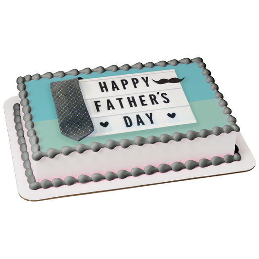 Happy Father's Day Mustache Hearts Tie Edible Cake Topper Image ABPID54052