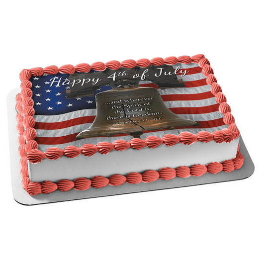 Happy 4th of July Independence Day Liberty Bell American Flag Edible Cake Topper Image ABPID54068