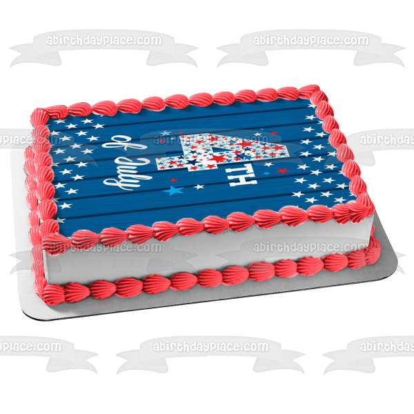 Decoración comestible para tarta con estrellas rojas, blancas y azules, Día de la Independencia del 4 de julio, imagen ABPID54061 