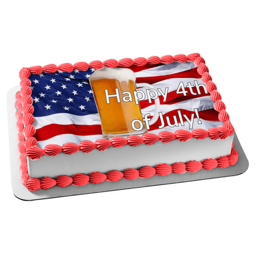 Happy 4th of July Independence Day American Flag Pitcher of Beer Edible Cake Topper Image ABPID54070