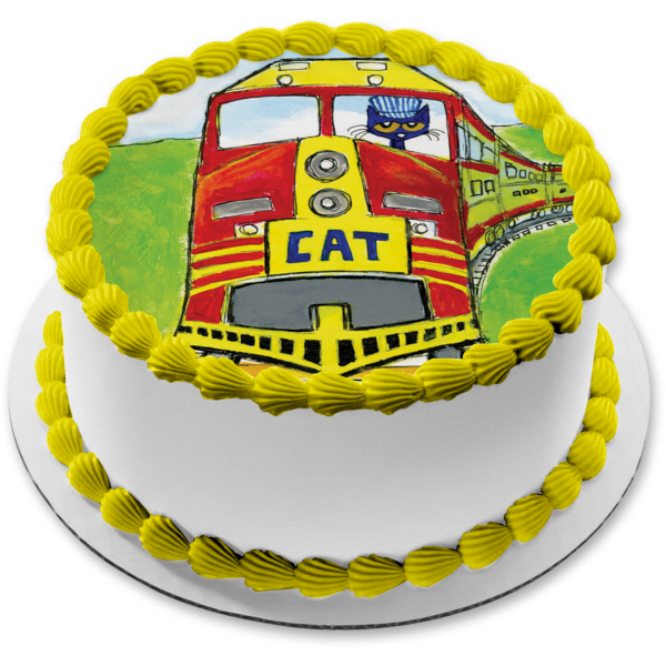 Pete the Cat Train Conductor Edible Cake Topper Image ABPID12736