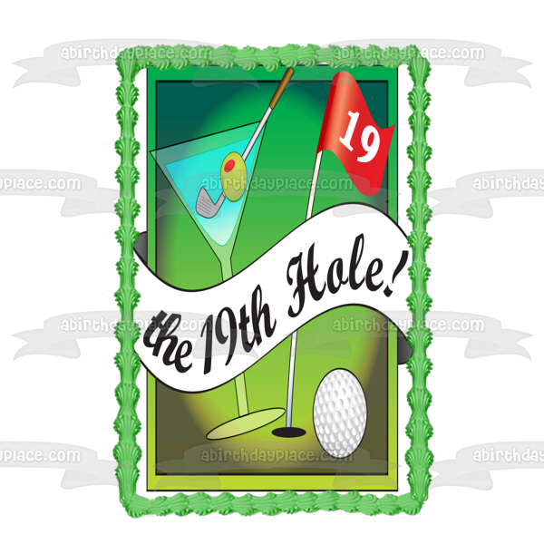 The 19th Hole! Golf Ball Martini Olive Edible Cake Topper Image ABPID13031