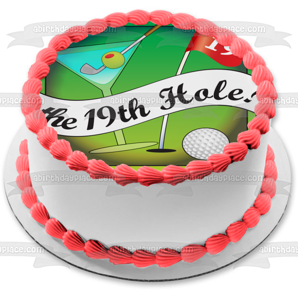 The 19th Hole! Golf Ball Martini Olive Edible Cake Topper Image ABPID13031