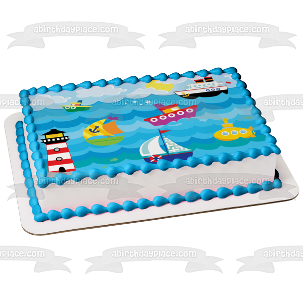 Imagen comestible para tarta con faro submarino, barcos oceánicos, olas, ABPID13033 