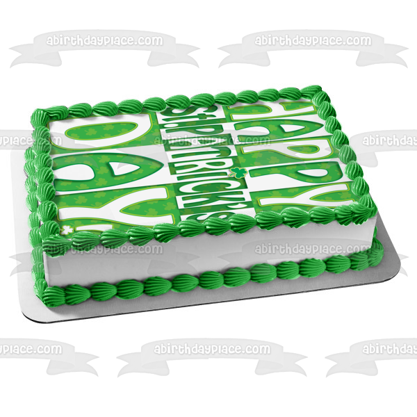 Feliz día de San Patricio, trébol verde y blanco, decoración comestible para tarta, imagen ABPID13045 