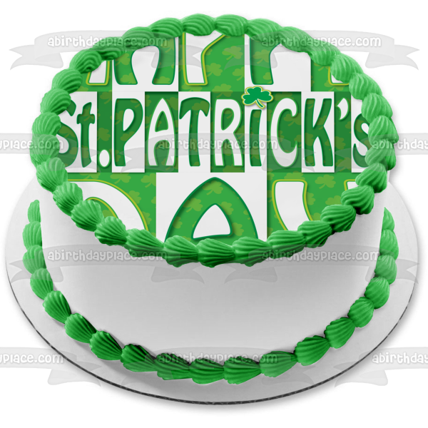 Feliz día de San Patricio, trébol verde y blanco, decoración comestible para tarta, imagen ABPID13045 