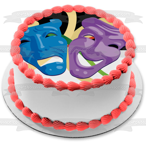 Comedy and Tragedy Drama Masks Edible Cake Topper Image ABPID13046