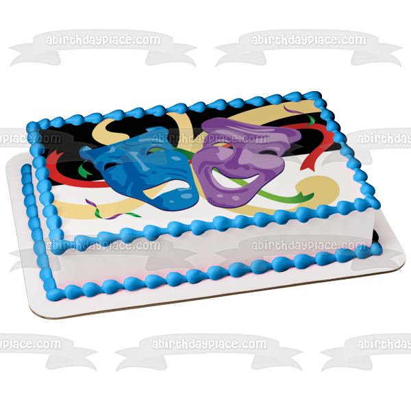 Comedy and Tragedy Drama Masks Edible Cake Topper Image ABPID13046