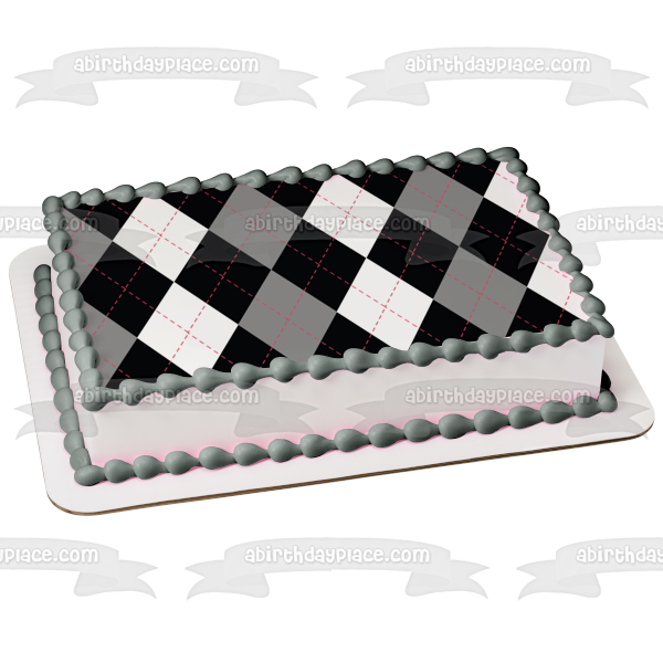 Argyle Pattern Blue Black White Diamonds Edible Cake Topper Image ABPID13047