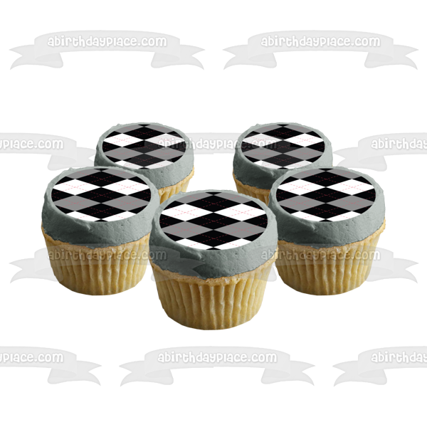 Argyle Pattern Blue Black White Diamonds Edible Cake Topper Image ABPID13047