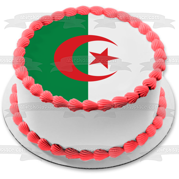 The National Flag of Algeria Green White Red Star Crescent Edible Cake Topper Image ABPID13055