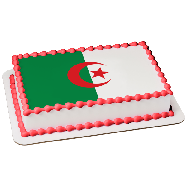 The National Flag of Algeria Green White Red Star Crescent Edible Cake Topper Image ABPID13055