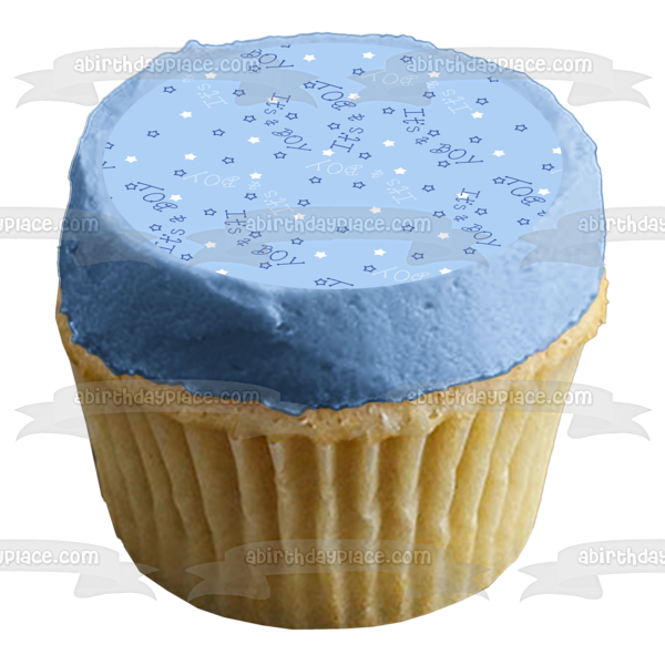 Baby Shower It's a Boy Blue Background Stars Edible Cake Topper Image ABPID13056