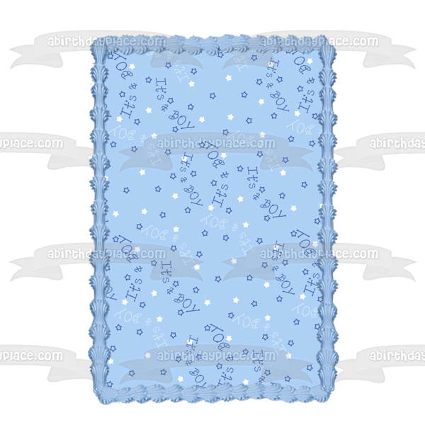 Baby Shower It's a Boy Blue Background Stars Edible Cake Topper Image ABPID13056