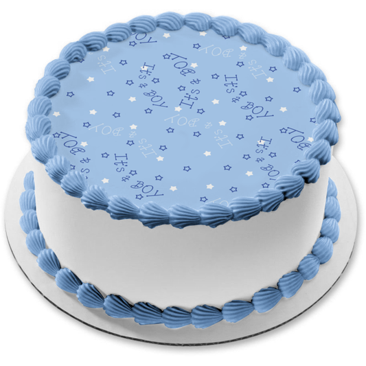 Baby Shower It's a Boy Blue Background Stars Edible Cake Topper Image ABPID13056