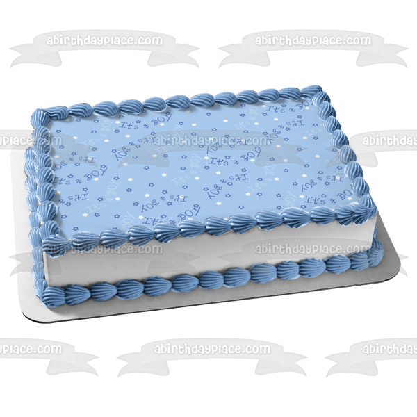 Baby Shower It's a Boy Blue Background Stars Edible Cake Topper Image ABPID13056