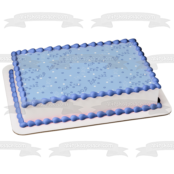 Baby Shower It's a Boy Blue Background Stars Edible Cake Topper Image ABPID13056