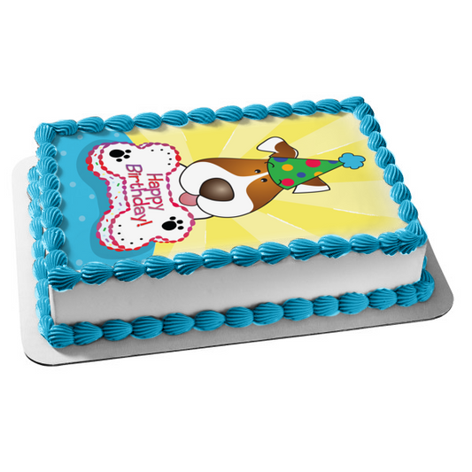 Happy Birthday Dog Bone Cake Party Hat Edible Cake Topper Image ABPID13064