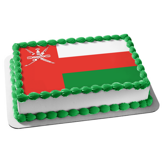 The National Flag of Oman Red White Green National Emblem of Oman Edible Cake Topper Image ABPID13066