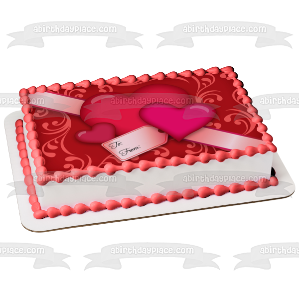 Happy Valentines Day Hearts Gift Box Label Edible Cake Topper Image ABPID13065