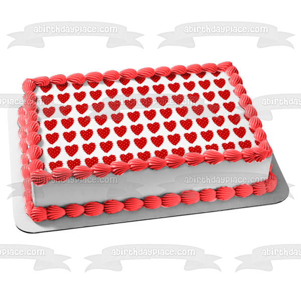 Valentines Day Red Hearts Pink Dots Edible Cake Topper Image ABPID13067