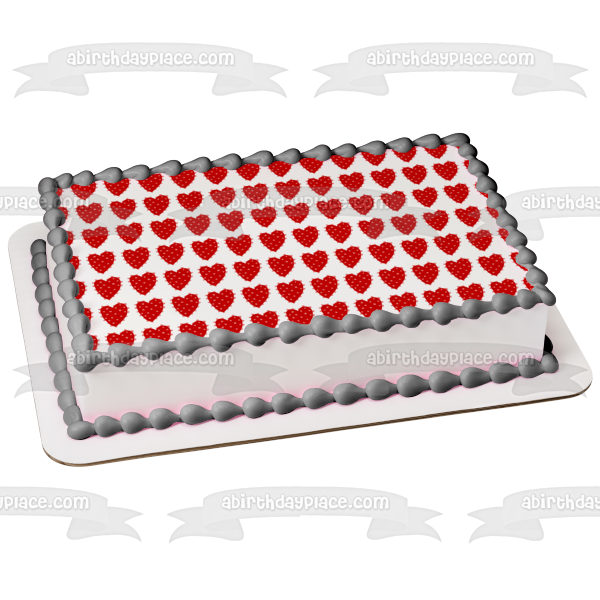 Valentines Day Red Hearts Pink Dots Edible Cake Topper Image ABPID13067