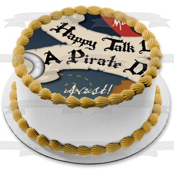 ¡Feliz día de Hablar como un pirata Avast! Imagen de decoración comestible para tarta con parche en el ojo de gancho Matey Argg ABPID13073 