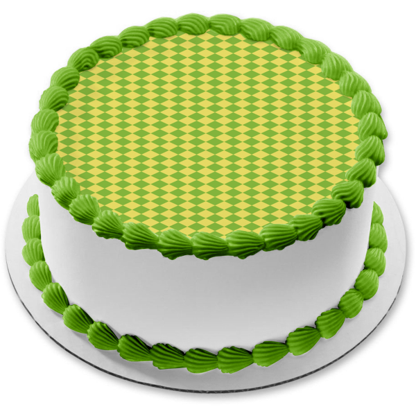 Imagen comestible para decoración de tarta con patrón de rombos verdes y amarillos ABPID13078 