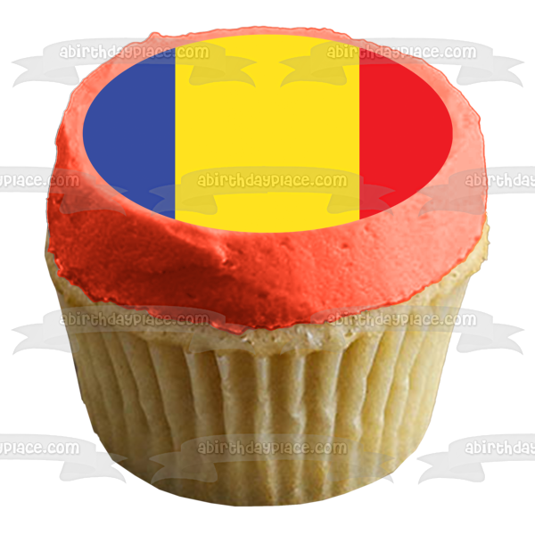 Imagen de decoración comestible para tarta comestible con bandera de la República de Chad, color azul, dorado y rojo, ABPID13201 