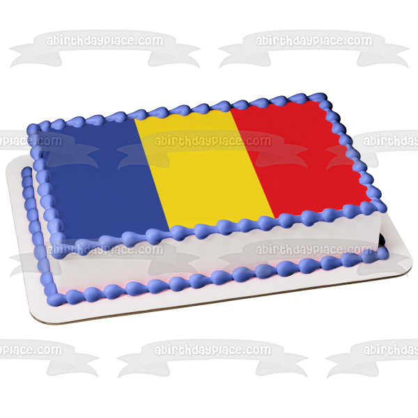 Imagen de decoración comestible para tarta comestible con bandera de la República de Chad, color azul, dorado y rojo, ABPID13201 