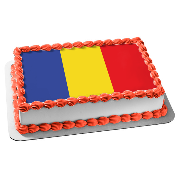 Imagen de decoración comestible para tarta comestible con bandera de la República de Chad, color azul, dorado y rojo, ABPID13201 