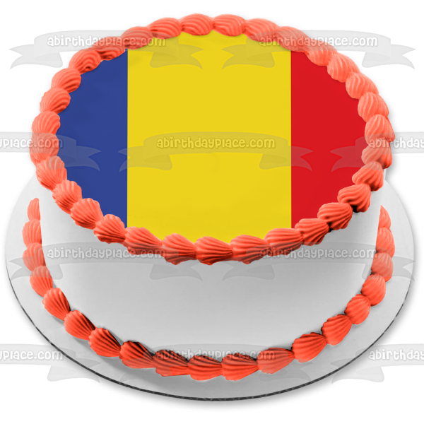 Imagen de decoración comestible para tarta comestible con bandera de la República de Chad, color azul, dorado y rojo, ABPID13201 