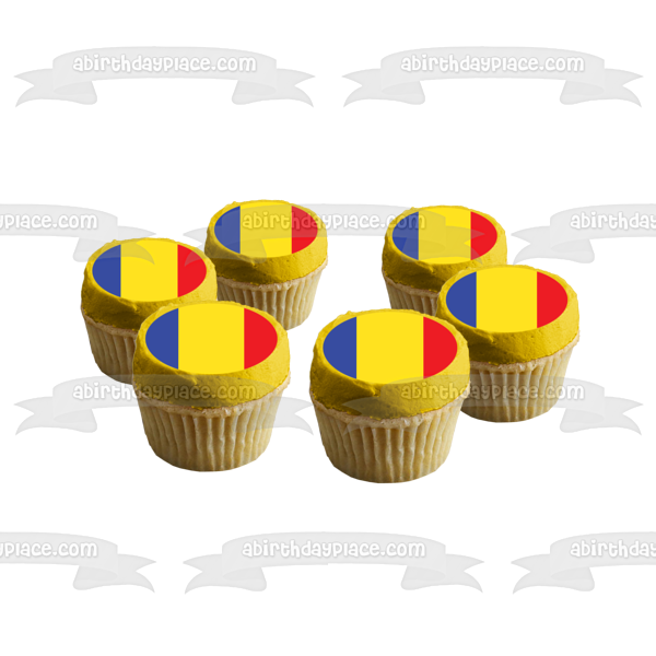 Imagen de decoración comestible para tarta comestible con bandera de la República de Chad, color azul, dorado y rojo, ABPID13201 